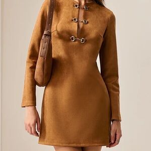Suede Brown Long-Sleeve Dress